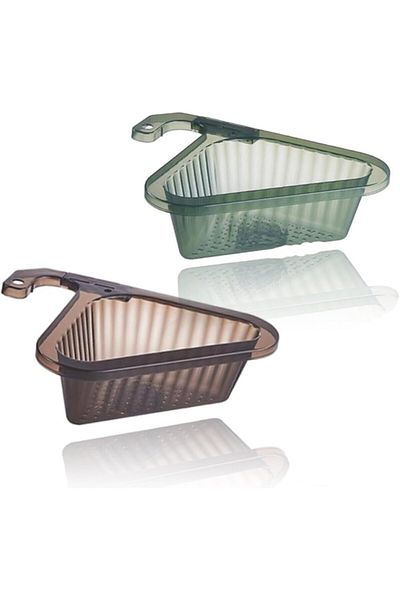Generic 2PCS Sink Colander Strainer Basket, Black + Green Triangle Corner Design, Punch-Free Install, Teles