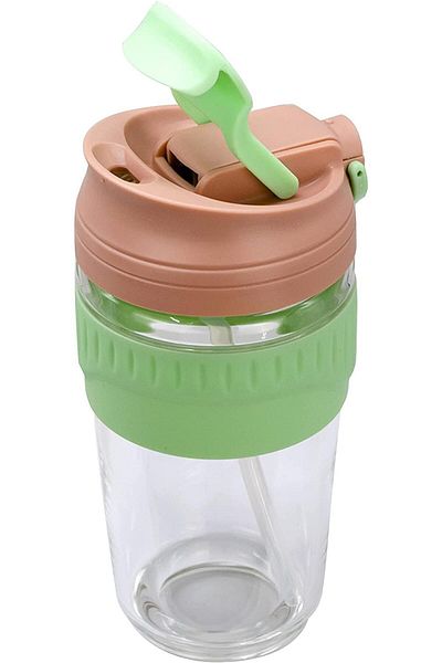 Generic MIBRU Coffee Glass Cup Rubber Holder 350ML (Green) Portable Glass Coffee and Juice Cup