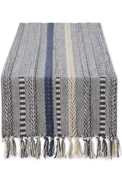 Generic DII Farmhouse Braided Stripe Table Runner Collection, 15x72 (15x77, Fringe Included), French Blue