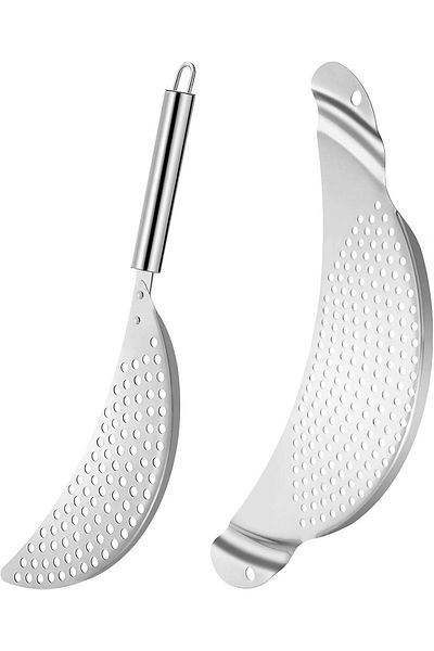 Generic Khazna 2 Pieces Pot Strainer Stainless Steel Moon Pot Strainer Colander Pasta Drainer with Handle P