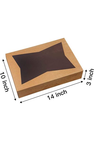 Generic ONE MORE 15-Pack Paperboard Brown Lock Corner Window Bakery Box, 14 x10 x 3inch Large Container wit