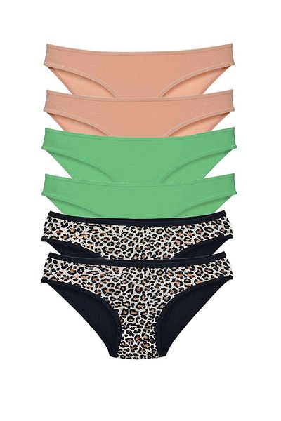PRATİKOBA 6 Pieces Lycra Women's Slip Panties Leopard Skin Green