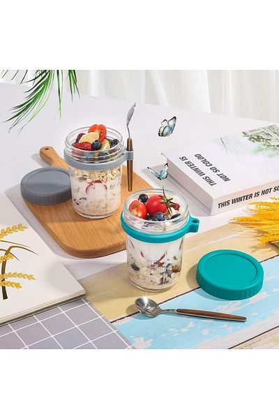 Generic OYDAS Overnight Oats Containers with Lids and Spoons 2-Pack, 10-Ounce Sealing Overnight Oat Jars wi