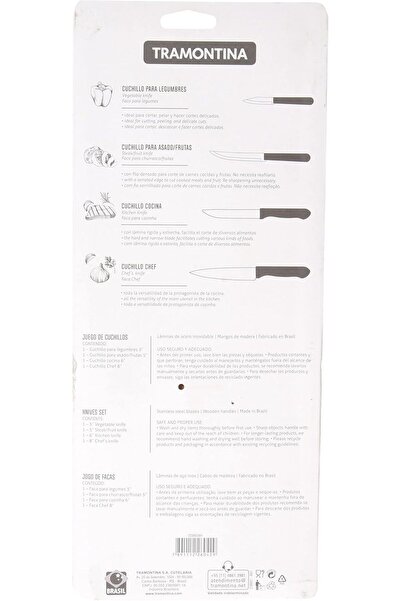 TRAMONTINA Dynamic 4 Pieces Knife Set with Stainless Steel Blade and Natural Wood Handle