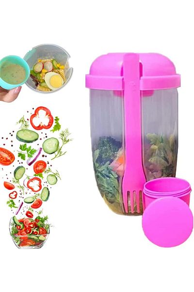 Generic 2022 Keep Fit Salad Meal Shaker Cup,Fresh Salad Cup to Go,with Fork & Salad Dressing Holder, Portab
