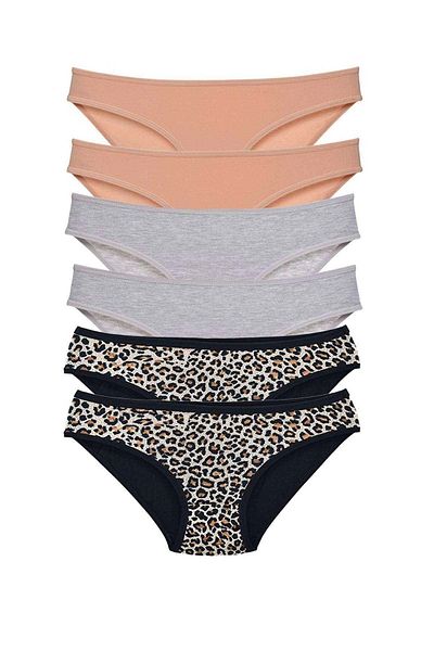 PRATİKOBA 6 Pieces Lycra Women's Slip Panties Leopard Skin Gray