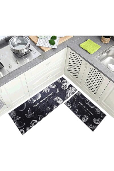 Generic سجادة مطبخ مضادة للانزلاق من هوم كونسيبت، قطعتان، أسود/أبيض، 122×40 س...