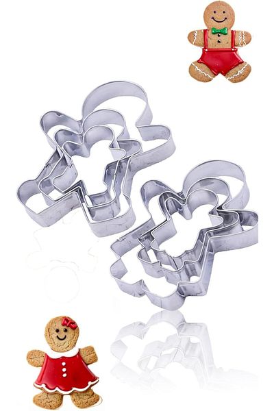 Generic Sweet seven Gingerbread Man Cookie Cutter Set - Stainless Steel Boy and Girl Biscuit Shapes for Bak
