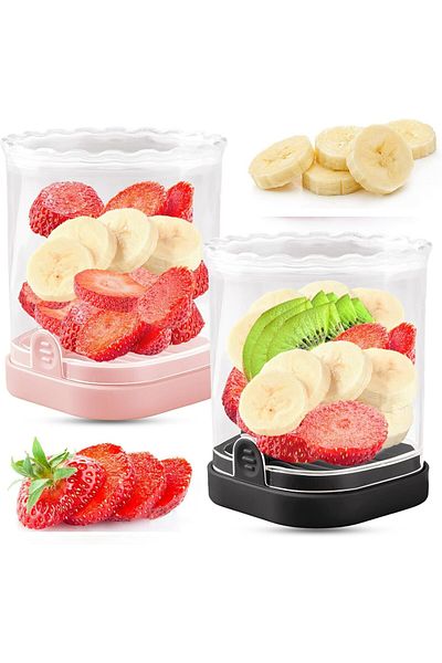 Generic Azonee Fruit Slicer Cup, Multi-Function Strawberry and Banana Slicer, Detachable Push Plate Cutter,