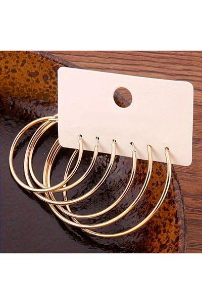 Tasarım Steel Earrings 3-Piece Large Hoop 2 mm Thickness 3-4-5 cm Length Gold Yellow Gold