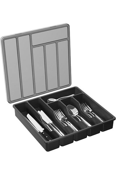 Generic Andgogo Silverware Organizer with Lid,Covered Utensil Tray for Kitchen Drawer and Countertop,Kitche