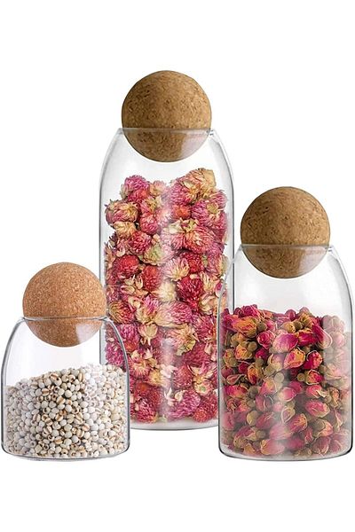 Generic Glass Jar with Ball Cork Lid, 3 Pack Glass Canister with Wood Lid, Glass Food Storage Jars, Glass J