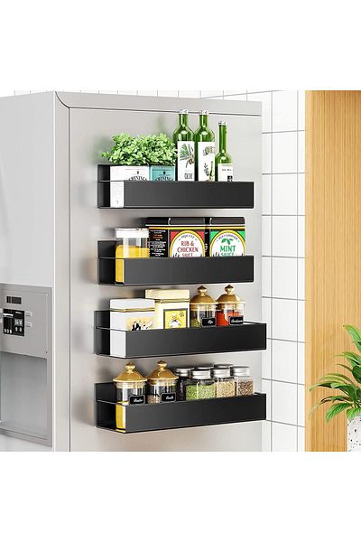 Generic 4 Pack Magnetic Spice Rack for Refrigerator, Magnetic Storage Fridge Spice Rack Shelf for Side Cabi