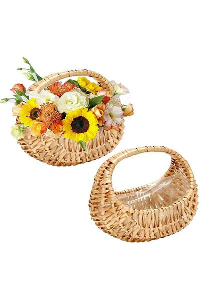 Generic 2 Pcs Small Basket with Handle Rattan, Half Moon Wicker Basket Willow Straw Basket Small Woven Bask