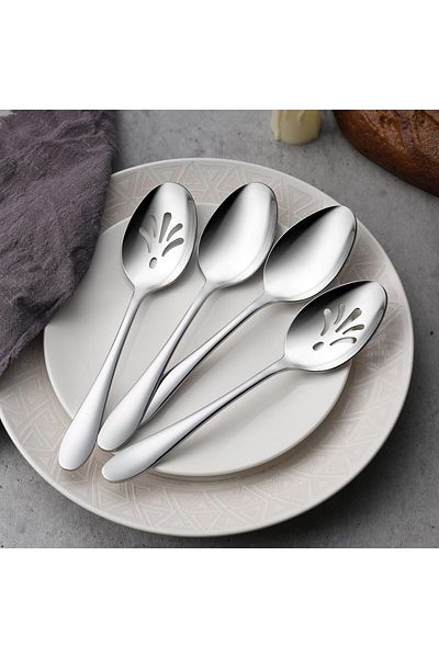 Generic E-far Serving Spoons, 4-Piece Stainless Steel Serving Utensils Set - Solid Spoons x 2, Slotted Spoo