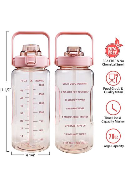 Generic RCCO Half Gallon Water Bottle With Sleeve 64oz (2L) Inspirational Water Bottle With Straw and Time