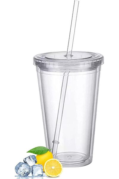 Generic Plastic Mug Reusable, Double Wall Transparent Drinking Cup With Straw, Reusable Mug Suitable For Fr