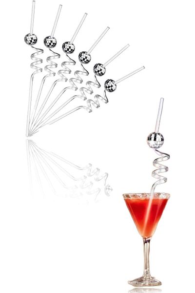 Generic Sweet seven Sparkling Disco Ball Straws - 8 Sets of Glittering Plastic Straws for Disco Parties, We