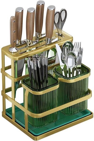 Generic Andgogo Kitchen Utensil Holder, Cutlery Holder for Countertop with Knife Block,Plastic Green Cups w