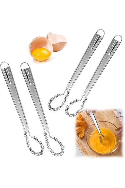 Generic TERRIFI 4 Pcs Mini Whisk Set, Stainless Steel, Spring Ring Whisk, Hand Mixer, Cream Whisk, Multifun