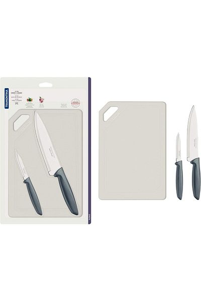 Generic Tramontina Plenus 3-Pieces Meat and Vegetable Set with Stainless Steel Blades and Gray Polypropylen
