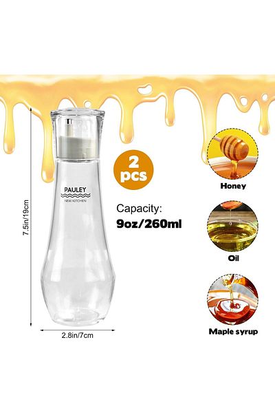 Generic Dispenser Honey Pot with Lid Cup, Glass Honey Dispenser Jar, Automatic Reflux, Maple Syrup Dispense