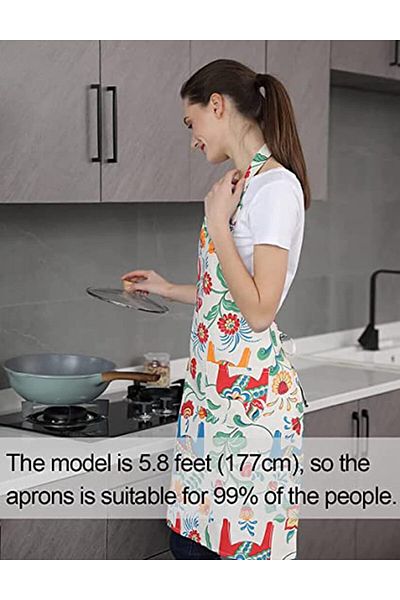 Generic KASTWAVE Vintage Cotton Linen Aprons for Women with Pocket, Adjustable Strap and Waist Ties Printed