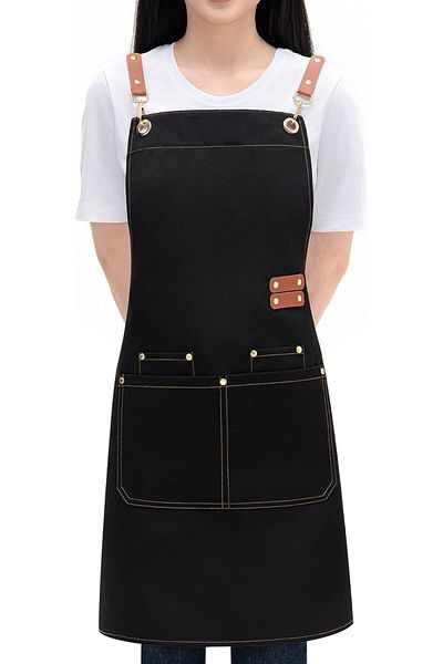 Generic Chef Aprons for Men Women with Large Pockets, Cotton Canvas Cross Back Adjustable Cooking Kitchen W