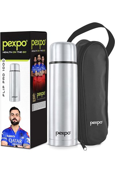 Generic Pexpo Flip Pro Hot & Cold Stainless Steel Water Bottle - 1000 ml SILVER