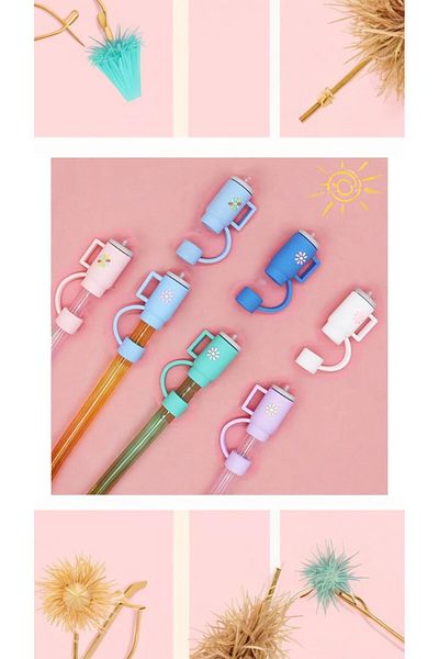 Generic Silicone Straw Toppers for Stanley 30/40 Oz Tumbler, 6-Pack 10mm Dust-Proof Caps, Reusable Straw Co