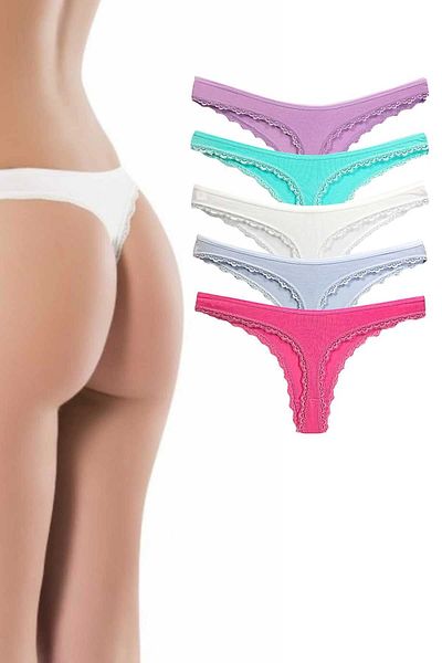 PRATİKOBA 5 Pieces Cotton Women's Classic Lace String Thong