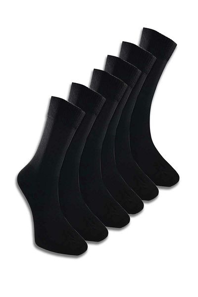 Dündar 6 Pieces Black Men's Bamboo Diabetic Socks with Special Non-Squeezing Elastic for Diabetics