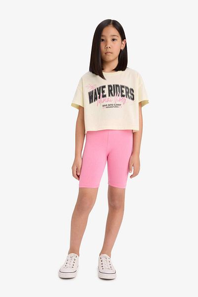 DeFacto Girls' Crew Neck Printed Short Sleeve T-Shirt E0352A825Sm