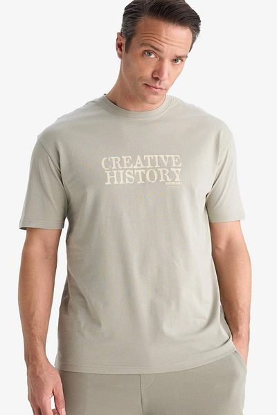 DeFacto 100% Cotton Regular Fit Crew Neck Printed Short Sleeve T-Shirt E3780Ax25Sm