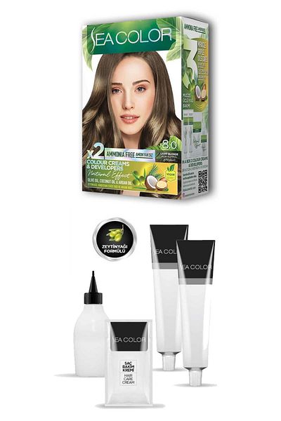 Sea Color Light Auburn 2 Tubes Cream Hair Dye Set - No:8.0