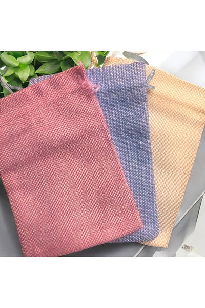 Baykuşca 8 Pack Pink Color Jute Look Pouch, Lavender Pouch