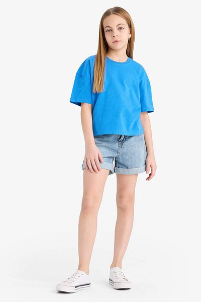 DeFacto Tricou cu mânecă scurtă, simplu, cu decolteu, pentru fete, relaxat, Z5095A625SM