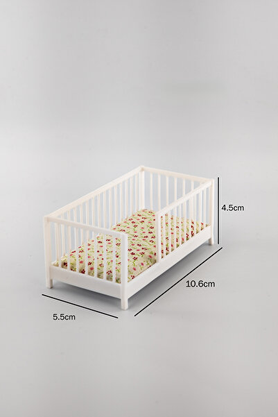 shop 1:20 Ölçekli Oyuncak Bebek Evi Mobilyası - Minik Beyaz Beşik Modeli -10.6cm