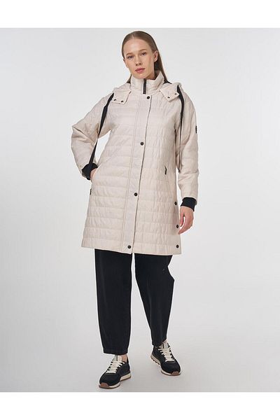 Kayra Stand Collar Hooded Coat Cream