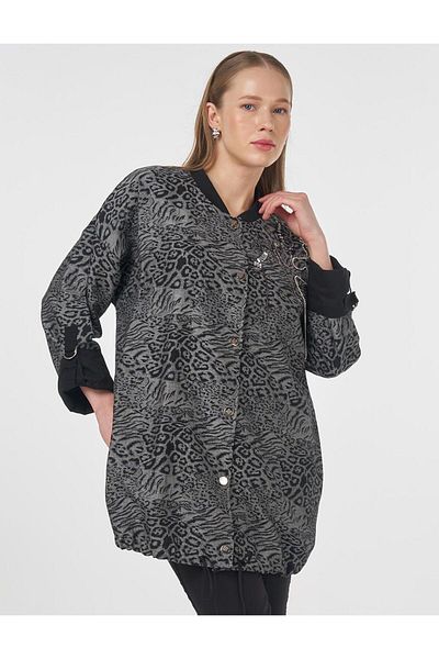 Kayra Jachetă brodata cu model leopard neagră