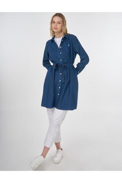 Kayra Belted Lyocell Tunic Navy Blue