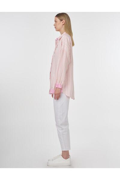 Kayra İşleme Detaylı Çizgi Desen Tunik Pembe