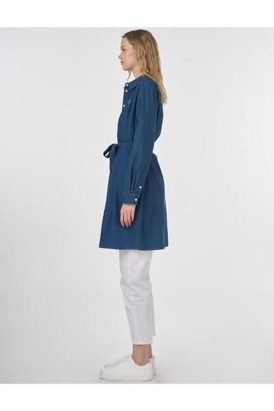 Kayra Belted Lyocell Tunic Navy Blue