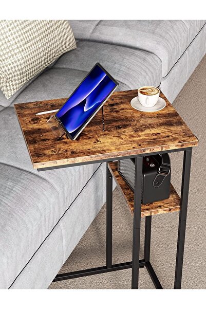 Gogoya C-shaped end table, C-side table with metal frame, sofa TV tray table, laptop desk