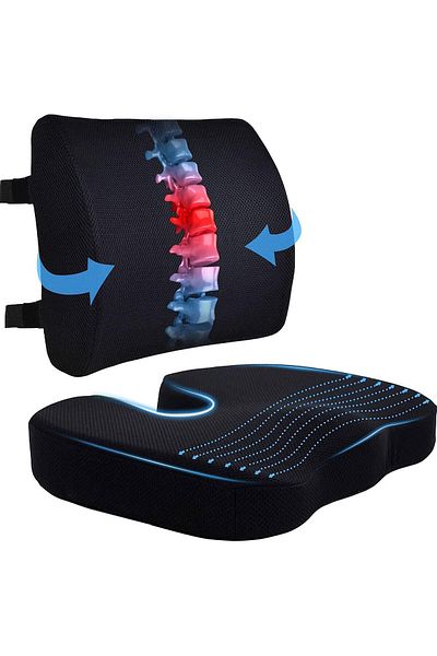 Generic Mylindde Lumbar Support Pillow for Office Desk Chair Memory Foam Car Seat Cushion & Orthopedic Back
