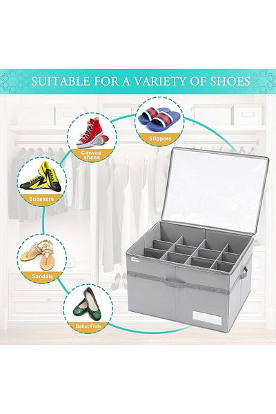 Generic ABIN Shoe Organizer for Closet, Fits 16 Pairs, Large Shoe Box Storage Containers, Clear Foldable Sh
