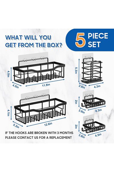Generic 5 Piece Rustproof Stainless Steel Bathroom Organizer Set, Large Capacity, No Drilling Required, Adh
