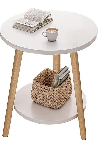 Generic Solerconm 2-Layer Round Coffee Table,End Tables for Living Room, Side Tables, Sturdy and Easy Assem