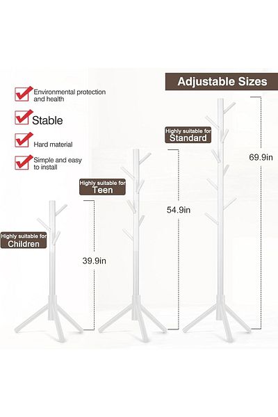 Generic Uand home Coat Racks Free St ing, Sturdy Wooden Coat Tree with 8 Hooks Adjustable Size Coat Hanger