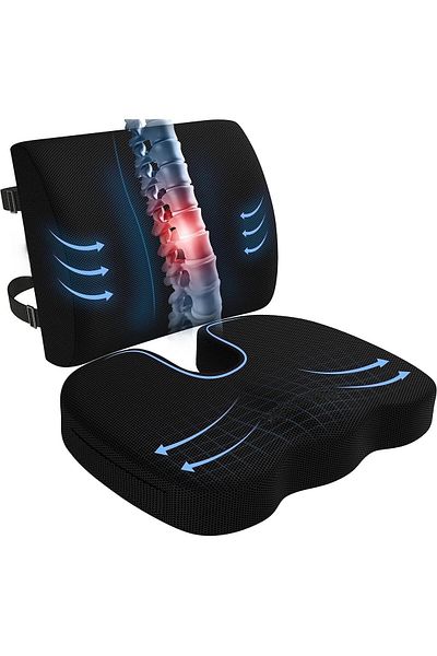 Generic HOOKOR Lumbar Support Pillow and Seat Cushion Back Cushions Set for Office Chair and Car,Memory Foa